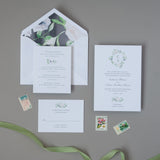 Watercolor wreath peonies wedding invitation