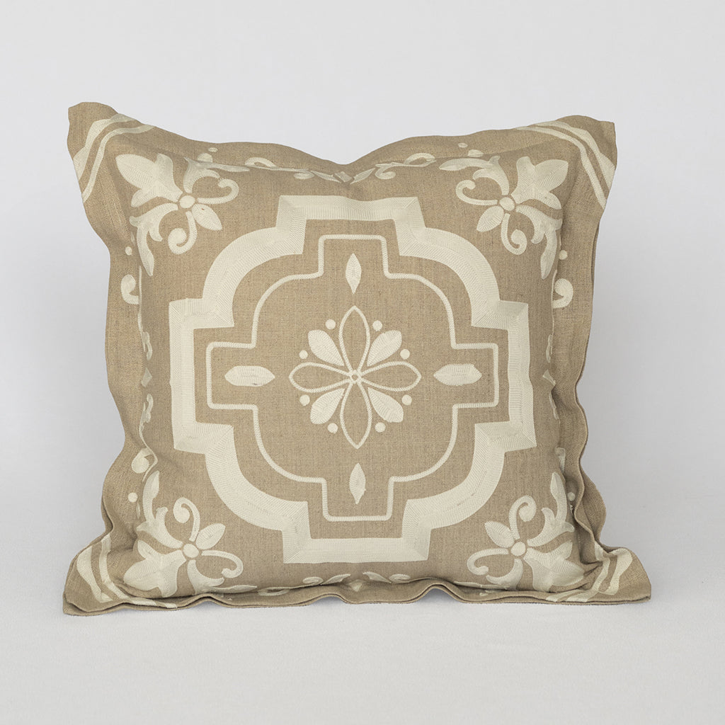 Tierra Ivory Pillow Cover - Embroidered Linen Pillow