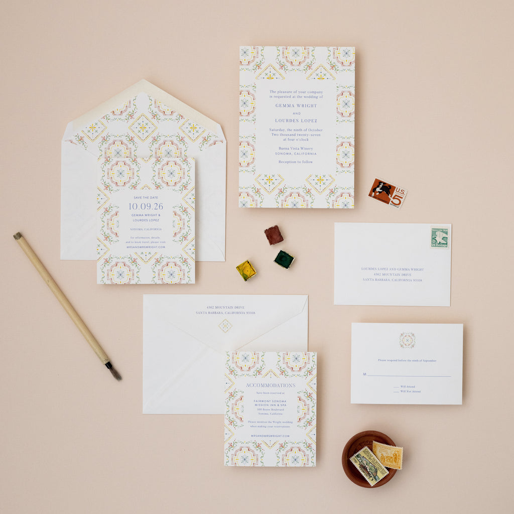 Tierra Cielo - Watercolor Tile Wedding Invitation