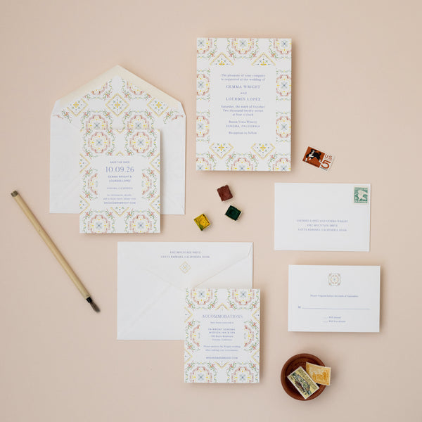 Tierra Cielo - Watercolor Tile Wedding Invitation