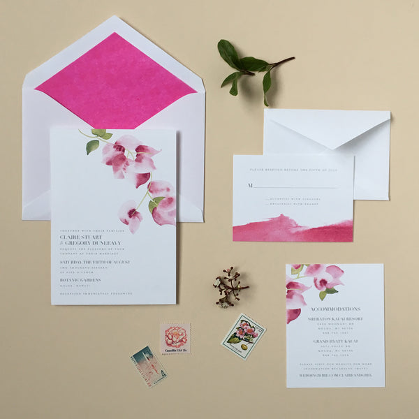 Bougainvillea - Watercolor Wedding Invitation