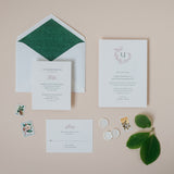 hand drawn magnolia wreath wedding invitation monogram wedding invitation